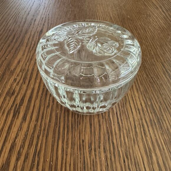 Vintage Luigi Bormioli Glass Trinket Box Powder Jar Rose Lid Floral Italy Signed - Picture 6 of 10